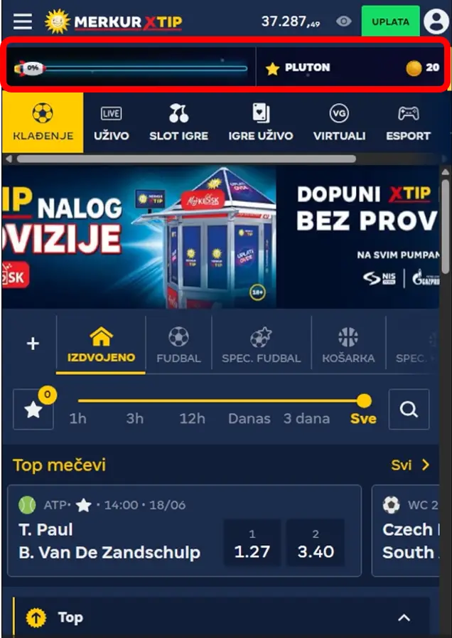 merkurizacija - widget na vrhu
