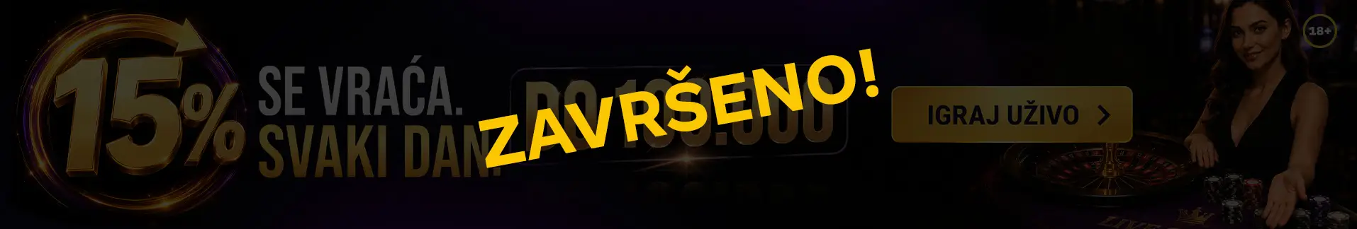 Svaki dan igre uživo donose 15% cashback-a